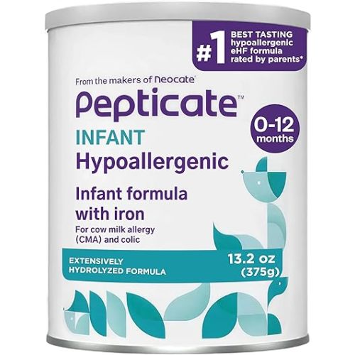 Pepticate Hypoallergenic Infant Formula for Relief of Cow Milk Allergy Symptoms, Nutritionally Complete Baby Milk with DHA, ARA & Prebiotics, Baby Formula Suitable from 0-12 months, 13.2oz