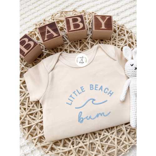 Embroidered Little Beach Bum Onesie® Vacation Travel pregnancy announcement, Funny Baby Embroidered Onesie®,