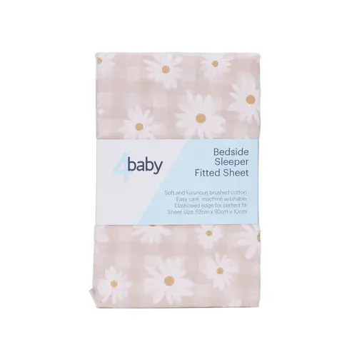 4baby Flannel Bedside Sleeper Fitted Sheet Checkered Daisy | Baby Bunting AU