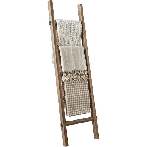 Blanket Ladder Pre Assembled 76in Wooden Ladder Shelf Living Room Bathroom Bedroom Decorative Wall Leaning Farmhouse Quilt Display Holder Rustic Towel Rack (Brown, 57in（5-Tier）)