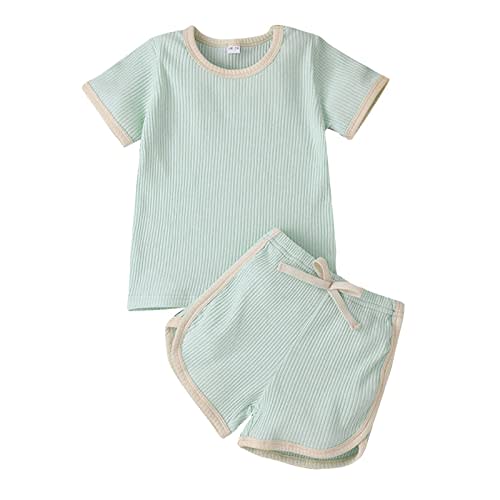 Arvbitana Unisex Toddler Baby Boy Girl Summer Clothes Short Sleeve T-Shirt Tops+Short Pants Ribbed Two Piece Solid Outfit Set