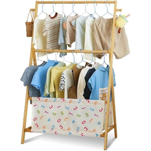Baveke Bamboo Kids Clothing Rack- Baby Closet Dress Up Clothes Rack, Number