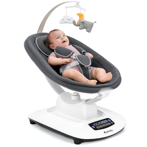 Ezebaby Electric Baby Swing for Infants with 5 Unique Motions, 5 Speeds, Lullabies, Bluetooth Enabled, Smart Baby Swings for Newborn with 5-Point Harness & Remote Control for 0-9 Months, Grey