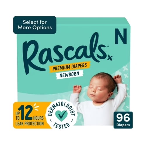 Rascals Newborn Premium Diaper, 96 Count (Select for More Options)