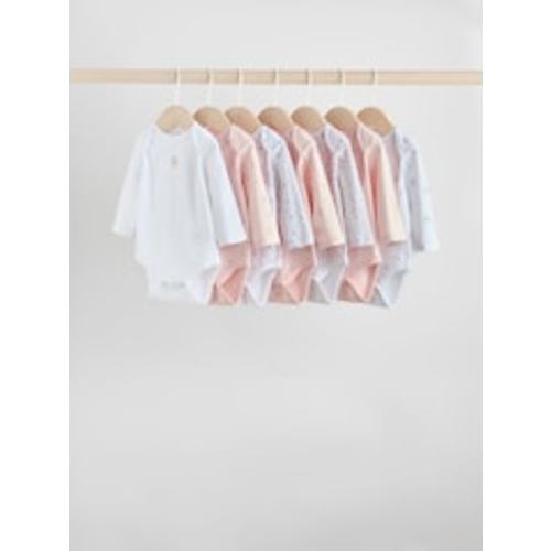 Buy Pink 7 Pack Long Sleeve Baby Bodysuit from Next USA