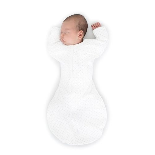 SwaddleDesigns Transitional Swaddle Sack, Arms Up Half-Length Sleeves & Mitten Cuffs, Swaddle for Newborn Transition to Baby Sleep Sack Wearable Blanket, Small, 0-3 Month, 6-14 lb, Sterling Dots