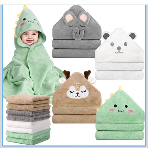 CandyHome 12 PCS Baby Bath Towels Set for Infants Toddlers, 4 PCS Animal Hooded Baby Towels & 8 PCS Washcloths Set, Ultra Absorbent Cute Soft Newborn Essentials Gift for Boys & Girls