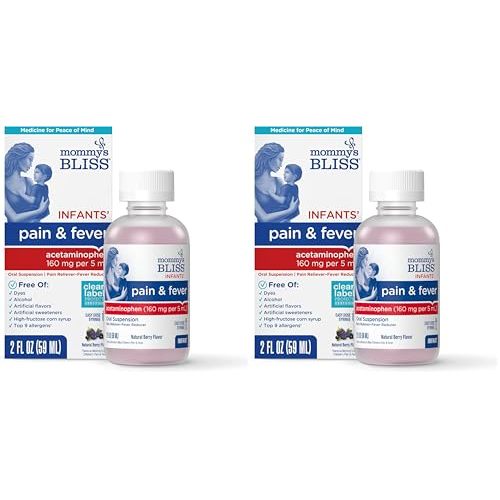 Mommy's Bliss Infants' Pain and Fever Reducer, Baby Acetaminophen, Dye-Free Medicine, Infant Fever Reducer, Delicious Mixed Berry Flavor, Ages 2+, 2 Fluid Ounces (Pack of 2)