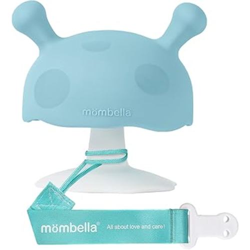 Baby Teething Toys for 3-12 Months+,Silicone Mombella Baby Teether with Suction Base,Soft&Easy to Grasp for Teething Relief,Safe&Comfortable Teether Toys for Sucking Needs,BPA Free (Soft Blue)