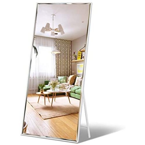 Full Length Mirror 65"x23.6" Standing or Wall Hanging, Vertical White Frame HD Rectangle Full Body Tall Big Floor Stand up or Wall Mounted Mirror
