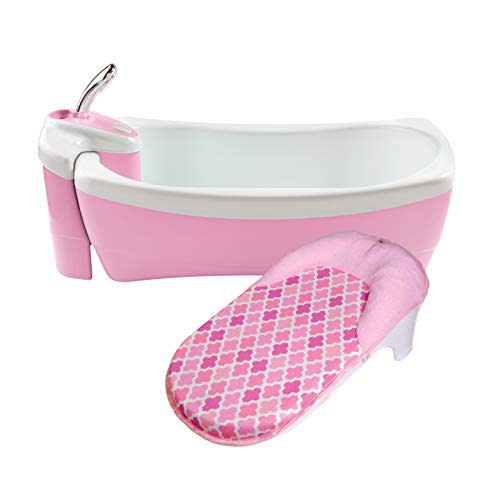 Summer Infant Lil Luxuries Whirlpool Bubbling Spa & Shower (Pink) Luxurious Baby Bathtub with Circulating Water Jets, 2 Piece Set (Pack of 1)
