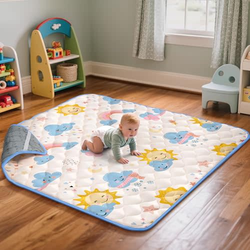 50x50 Playpen Mat, PIGLOG 0.8 Inch Thick Foam Baby Play Mat for Floor, Soft Fabric Cushioned Play mat for Babies,Washable Non-Slip Playmate for Baby, Infants & Toddlers(Grayish White)
