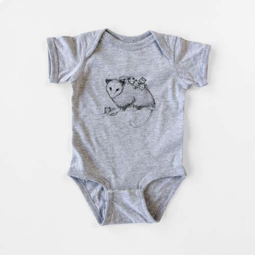 Mama Opossum with Babies - Baby Fine Jersey Bodysuit