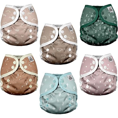 Mama Koala Reusable Adjustable Cloth Diaper Covers with Double Gusset for Girls and Boys, Snap Closure, Size S (Simply Neautrals)