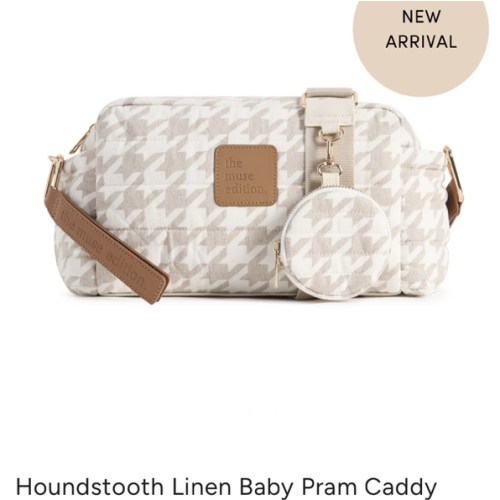 Houndstooth Linen Baby Pram Caddy