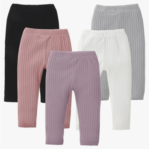 DREAM BUS 5 Pack Toddler Girl Leggings Ribbed Cotton Stretch Pants