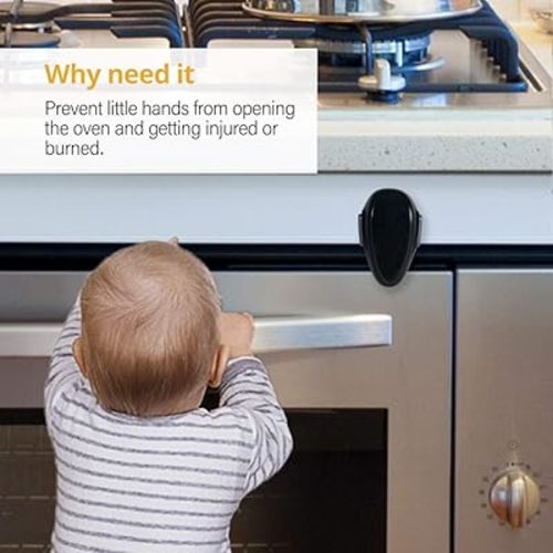 Mom's Choice Gold Awards Winner - EUDEMON 1 Pack Childproof Oven Door Lock, Oven Front Lock Easy to Install & Heat-Resistant Material no Tools Need or Drill (Black)(ONLY for Flat Surface)