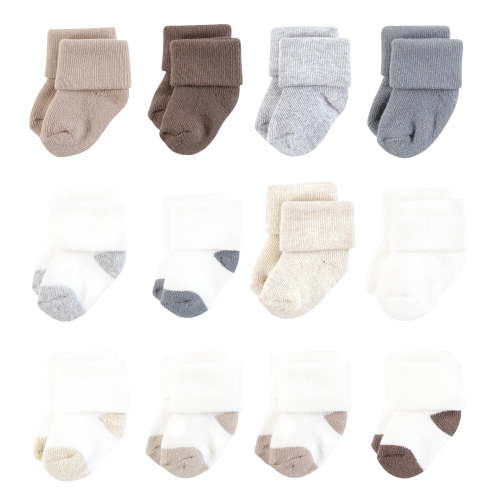 Hudson Baby Unisex Cotton Rich Newborn and Terry Socks, Neutral Heel Toe, 0-6 Months