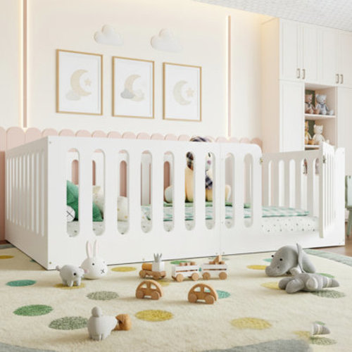 Latitude Run® Floor Bed With High Fence For Kids, Solid Wood Montessori Design, No Box Spring Needed | Wayfair