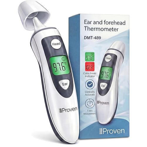 iProven Digital Thermometer for Adults Kids and Baby - Ear and Forehead 2-in-1, 1 Second Reading, Fever Alarm with Color Indicator, 20 Memory Recall - Medical Infrared Thermometer For The Whole Family