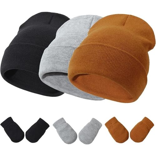 Baby Hats and Mittens Set Infant Toddler Beanie Caps Hospital Hat Set Newborn Gloves for Baby Boys Girls
