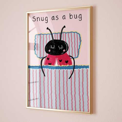 Snug as a bug - Whimsical Children's bedroom print and Toddler Poster - Ladybird
