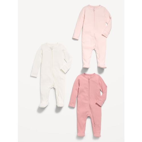Ribbed 2-Way-Zip Sleep & Play Footed One-Piece 3-Pack for Baby