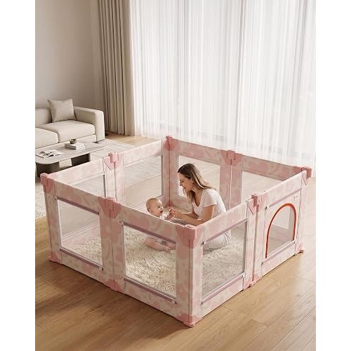 Foldable Baby Playpen, 50x50 Play Pen for Babies and Toddler with Gate