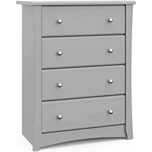 Storkcraft Crescent 4 Drawer Chest (Pebble Gray) – GREENGUARD Gold Certified, Easy-to-Match Chest of Drawers for Nursery and Kids Bedroom, Dresser Organizer for Children’s Bedroom