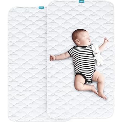 Waterproof Crib Mattress Protector Pad Cover 2 Pack 28" x 52", Anti Slip & Absorbent Waterproof Bed Pads for Standard Crib/Toddler Bed Quilted Machine Washable (Quilted Improved Thickness) White