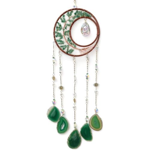 Green Tree of Life Dream Catchers with Crystal Pendant Natural Agate Dream Catcher Wall Decor Handmade Dreamcatcher Wall Hanging Ornament for Bedroom Living Room Home Decor
