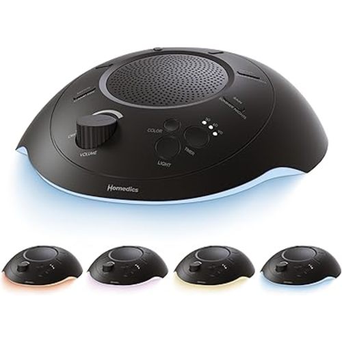 Homedics Sleep Better Portable Sound Machine, Night Light,12 Soothing Sounds Including White Noise, Rain, and Thunderstorm, Ultra-Portable Design, Auto-Off Timer, Ideal for Travel & Baby Sleep, Black