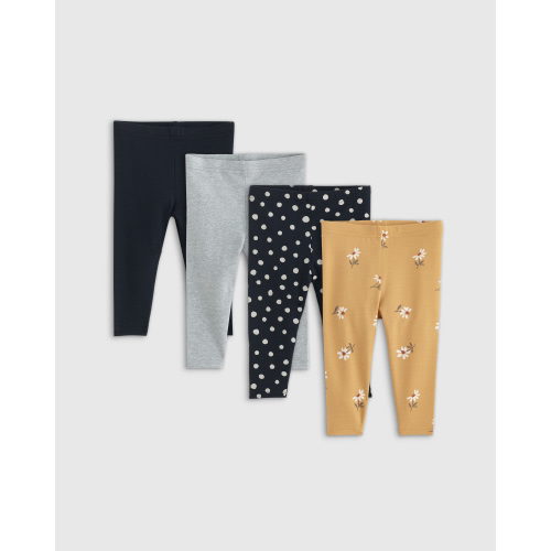 Organic Cotton Leggings 4-Pack - Baby Girl's in Golden Daisy/Black Dot