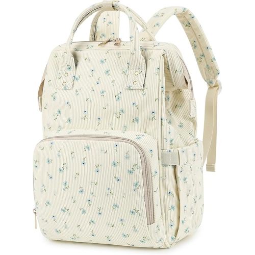 Baby Diaper Bag Backpack for Mom, Large Capacity Travel Nappy Bag for Boys & Girls with Stroller Straps (Corduroy Flowers Blue)