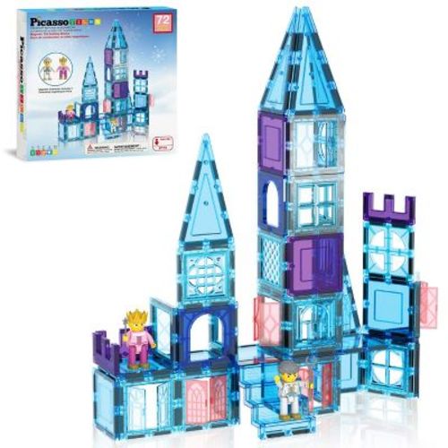 PICASSO-TILES Magnetic Tiles for Kids – Ice Castle Theme 72PCS STEM Construction Building Blocks Educational Toy