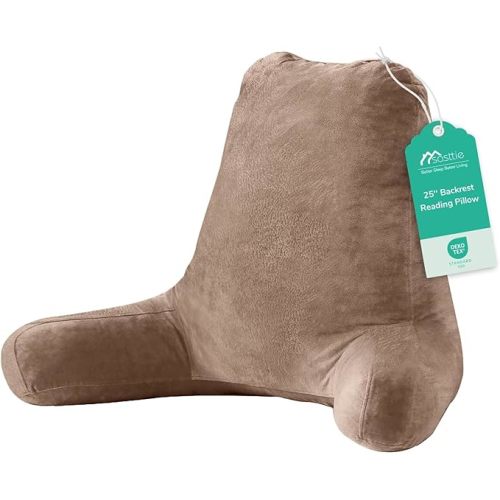 Sasttie Reading Pillow for Bed, Back Pillow for Sitting Up, Light Brown | 25" Backrest Support Cushion for Couch, Sofa, and Floor, Dorm Essentials, OEKO-TEX, Adjustable Down Alternative Fill