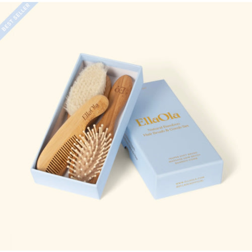 EllaOla 3-Piece Baby Bamboo Brush & Comb Set
