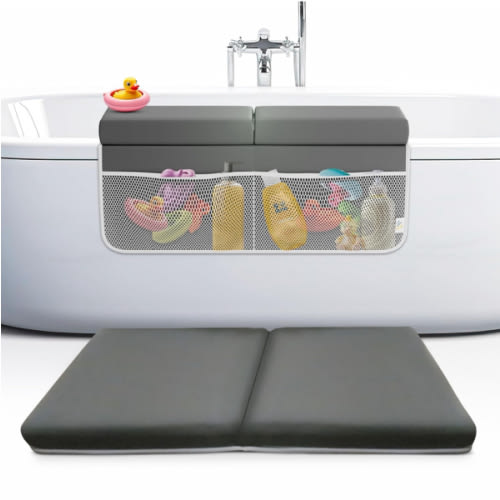 Bath Kneeler and Elbow Rest Pad Set, 2-Inch Thick, Memory Foam, Water-Resistant Mat – Baby Bath Time Essentials Cushion and Bath Kneeling Pad for Bathing Baby with Bathtub Toy Organizer.