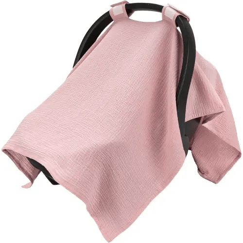SERAPHY 100% Muslin Cotton Car Seat Cover Baby, Universal Carseat Covers, Breathable Baby Car Seat Canopy for Boys Girls, Soft Infant Car Seat Cover for Summer —Pink