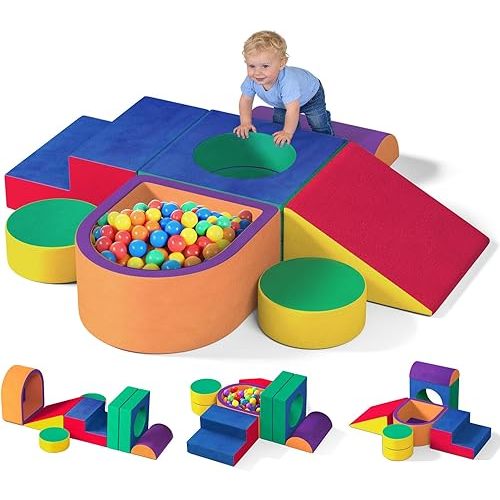 6 Pieces Toddler Climbing Toys Indoor, Crystal Velvet Foam Climbing Blocks for Toddlers 1-3, Baby Climbing Toys Soft Play Set for Climbing Sliding and Crawling (Balls not Included)