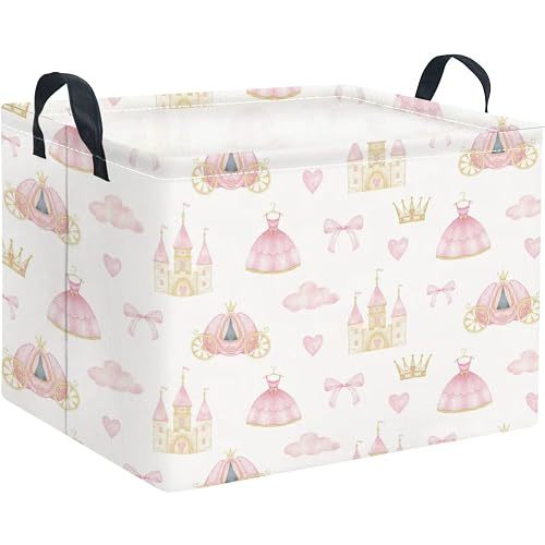 Rectangular Storage Basket Waterproof Storage Bin for Bedroom Collapsible Bin Books Box Basket Room Decor(Princess Castle)