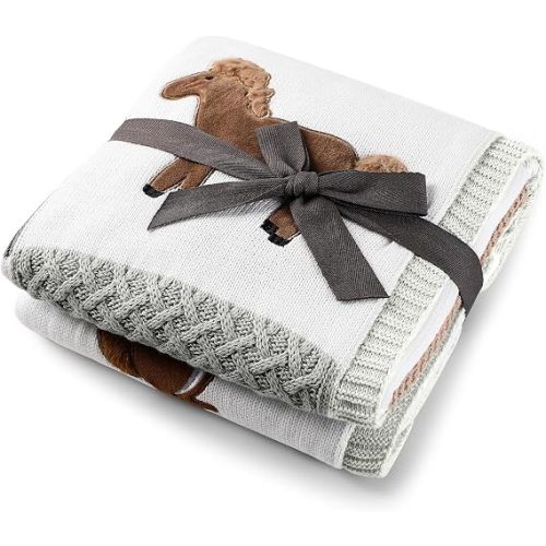Baby Blanket, Soft Baby Blankets for Newborns, Baby Blankets Neutral with 3D Animal Embroidery, Cotton Baby Blanket Boy with Fleece Backing, 30x40 Nursery Swaddle Blanket