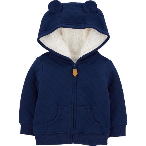 Simple Joys by Carter's unisex-baby Hooded Sweater Jacket with Sherpa Lining, Navy, 0-3 Months
