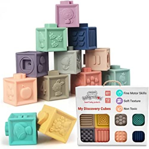 BabyToLove Discovery Cubes | Montessori Baby Blocks for Sensory & Motor Skill Development | Soft Stacking Blocks for Babies & Toddlers | Learning Toy | 12 Fun Shapes