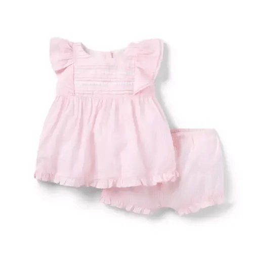 Baby Light Pink Stripe Baby Striped Pintuck Matching Set by Janie and Jack