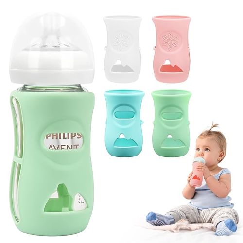 4 Pack Silicone Sleeves for Philips Avent Glass Natural Baby Bottles 8oz, Anti Breakage Baby Bottle Sleeve for Philips Avent Glass Bottles, BPA Free Baby Bottle Holder, Dishwasher/Heaters Safe