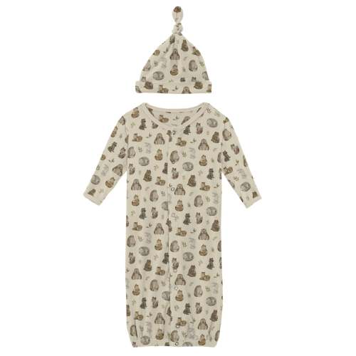 Print Layette Gown Converter & Single Knot Hat Set in Natural Mom & Baby