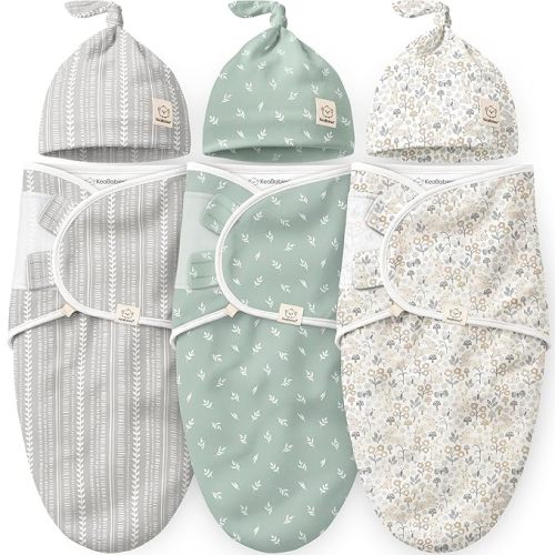 KeaBabies 3-Pack Organic Swaddles for Newborns Girls, Boys with Hats - Soft Cotton Baby Sleep Sacks 0-3 Months, Breathable Baby Hats and Swaddles 0-3 Months, Newborn Essentials Must Haves (Prairie)
