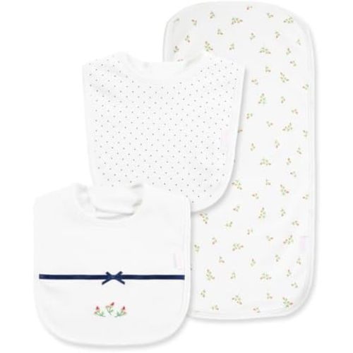 Little Me Clothes for Baby Boys’ and Girls’ 2 Bibs and 1 Burp Cloth Set, Soft Cotton Feeding Essentials with Velcro Closures
