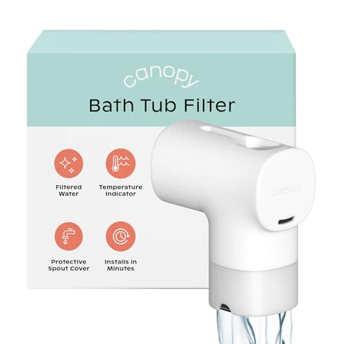 Canopy Baby Bath Tub Filter Gentler Water Filtration for Delicate Skin | Reduces Chlorine & Irritants | BPA-Free Silicone Spout Cover | Easy Tool-Free Install | Activated Carbon Filtration